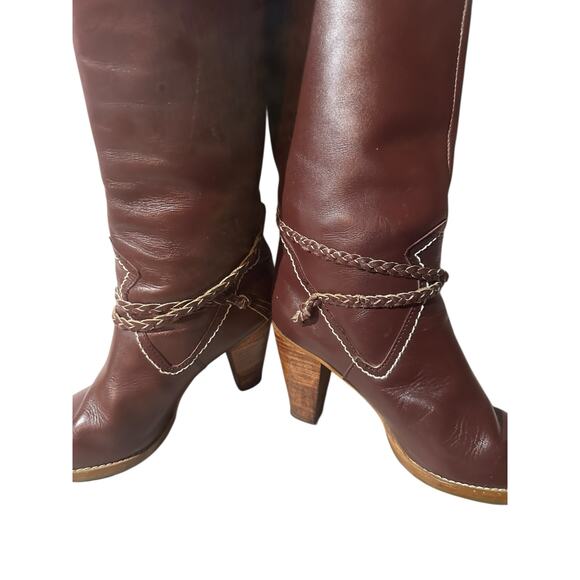 Vtg 1970s 80s Zodiac Ladies Red Leather Heeled Braided Accent Western Boots 6.5 - Picture 7 of 9